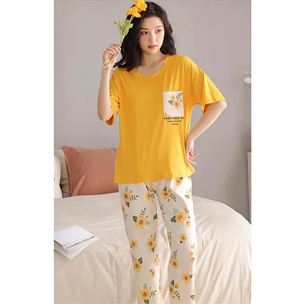 YELLOW POCKET PRINTED - PJ SUIT FOR WOMEN