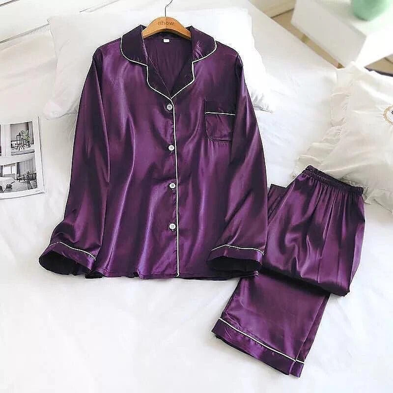 PLAIN SILK NIGHT SUIT - PURPLE