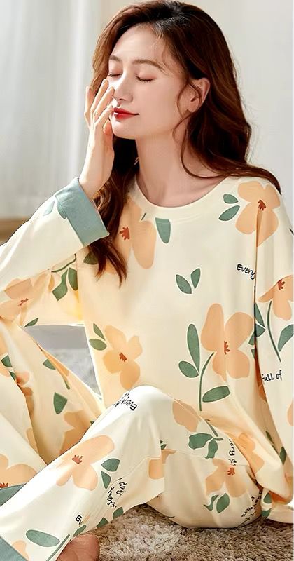 ORANGE FLOWER PRINTED PJ SUIT FULL SLEEVES PJ SUIT