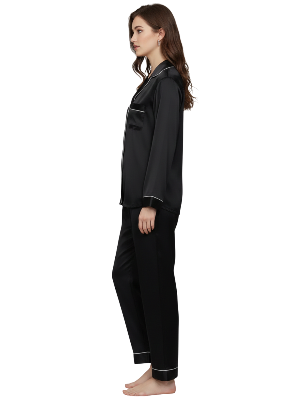 PLAIN SILK NIGHT SUIT - BLACK