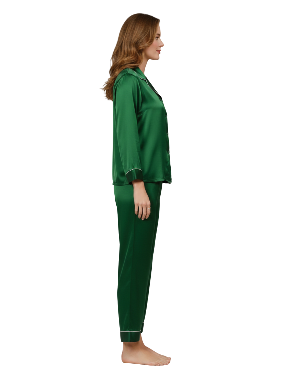 PLAIN SILK NIGHT SUIT - DARK GREEN