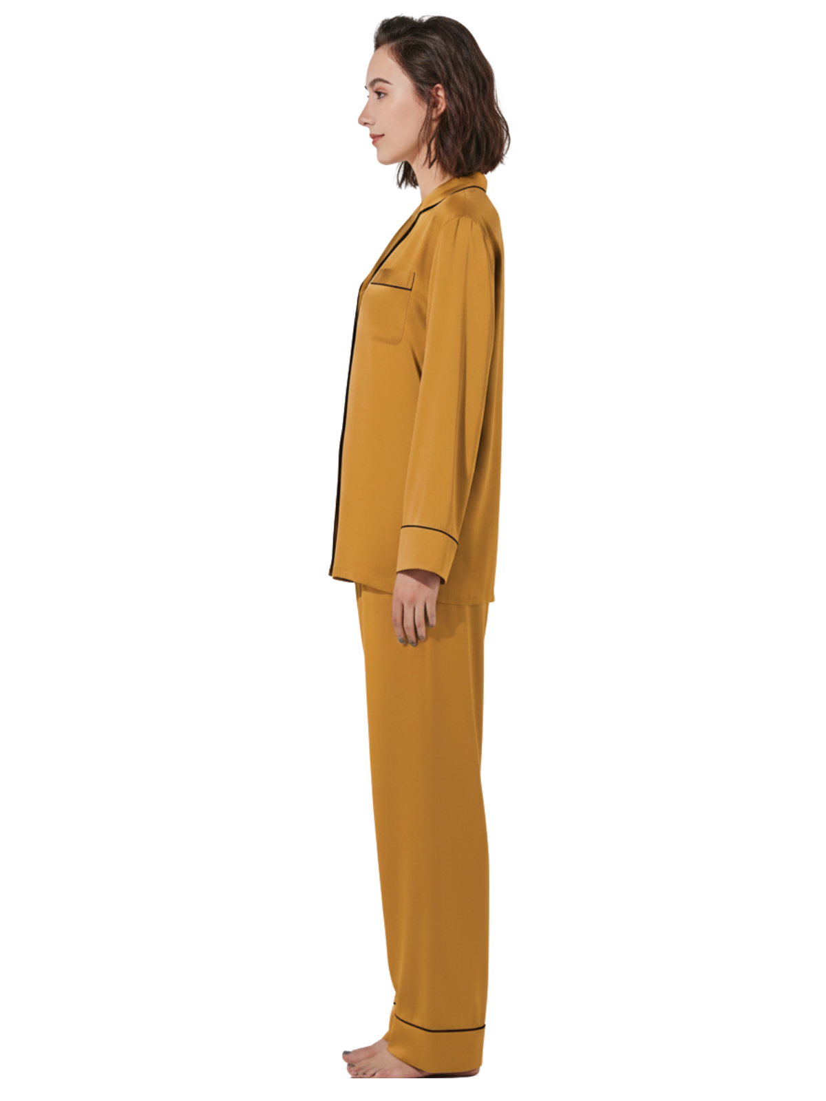 PLAIN SILK NIGHT SUIT - CAMEL BROWN