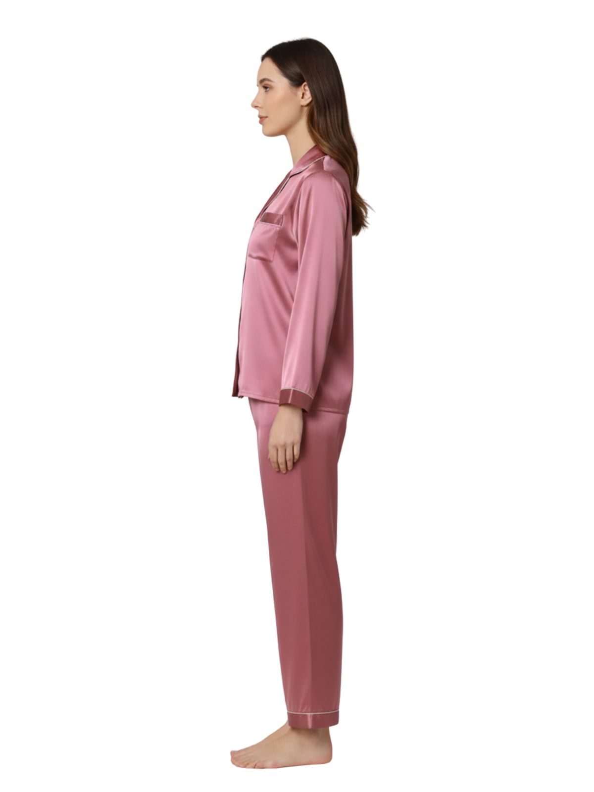 PLAIN SILK NIGHT SUIT - DARK PINK