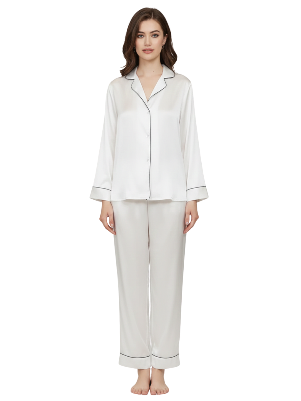 PLAIN SILK NIGHT SUIT - WHITE