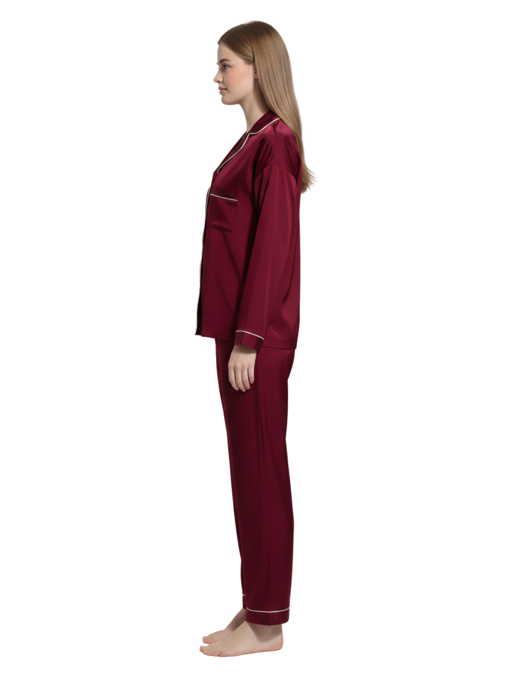 PLAIN SILK NIGHT SUIT - MAROON