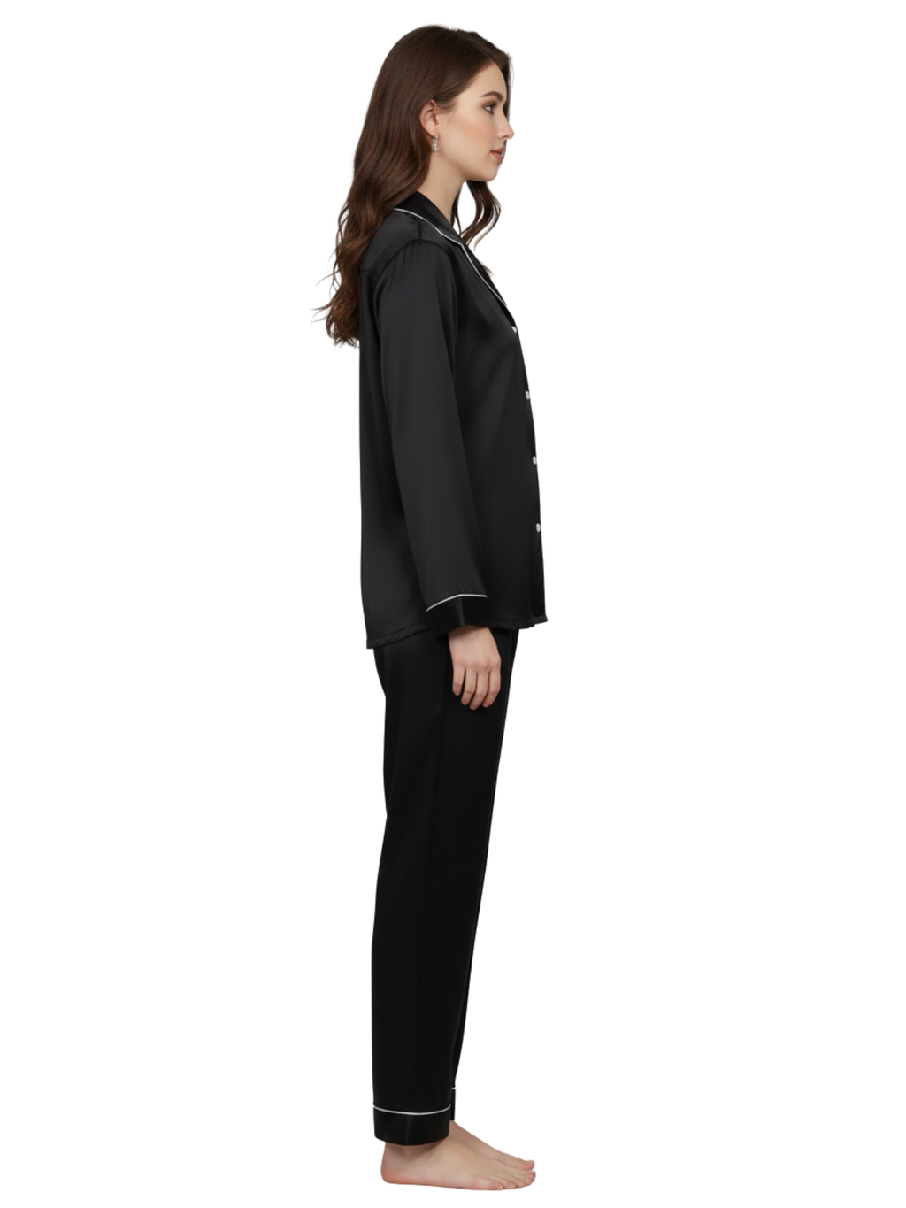 PLAIN SILK NIGHT SUIT - BLACK