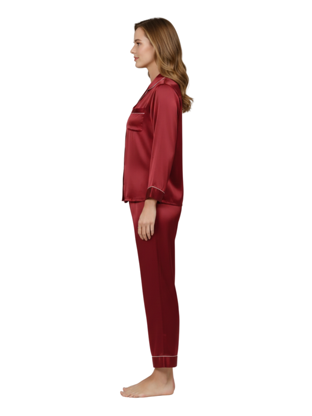 PLAIN SILK NIGHT SUIT - RED WINE
