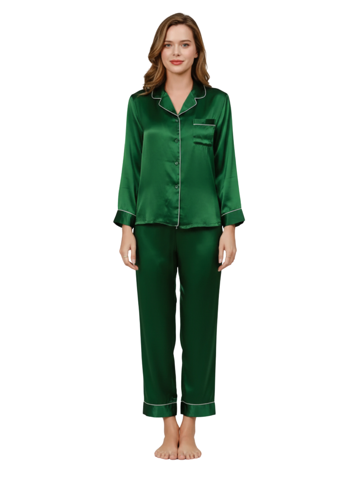 PLAIN SILK NIGHT SUIT - DARK GREEN