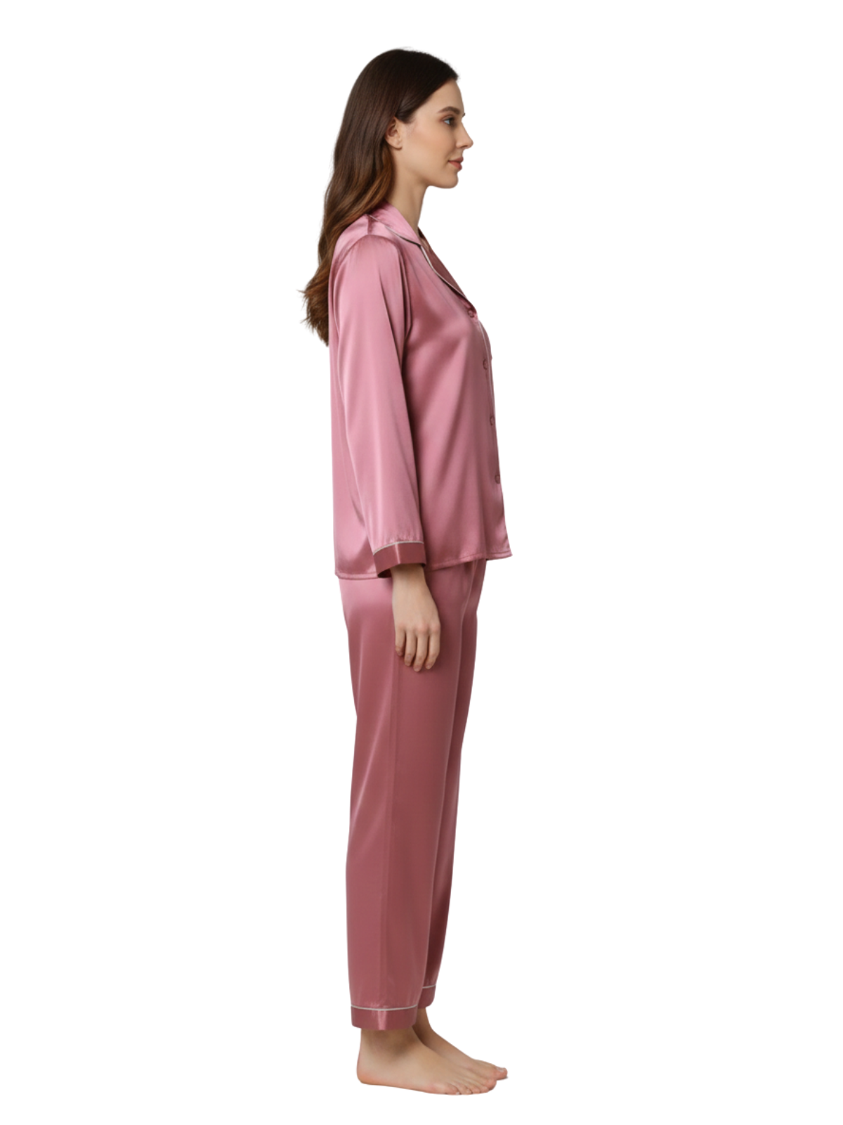 PLAIN SILK NIGHT SUIT - DARK PINK