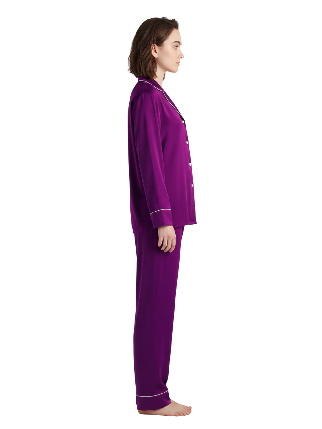 PLAIN SILK NIGHT SUIT - PURPLE
