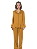 PLAIN SILK NIGHT SUIT - CAMEL BROWN