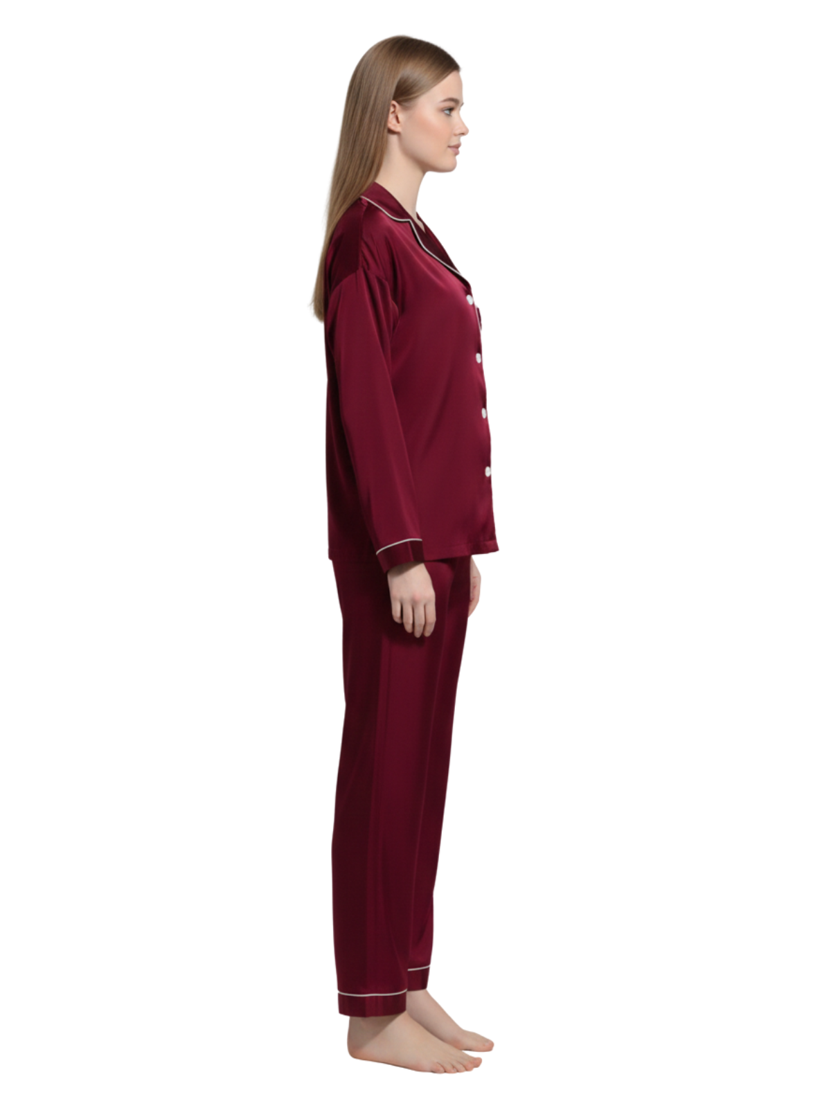 PLAIN SILK NIGHT SUIT - MAROON