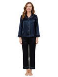 PLAIN SILK NIGHT SUIT - NAVY BLUE