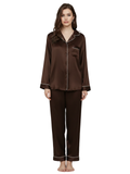 PLAIN SILK NIGHT SUIT - BROWN