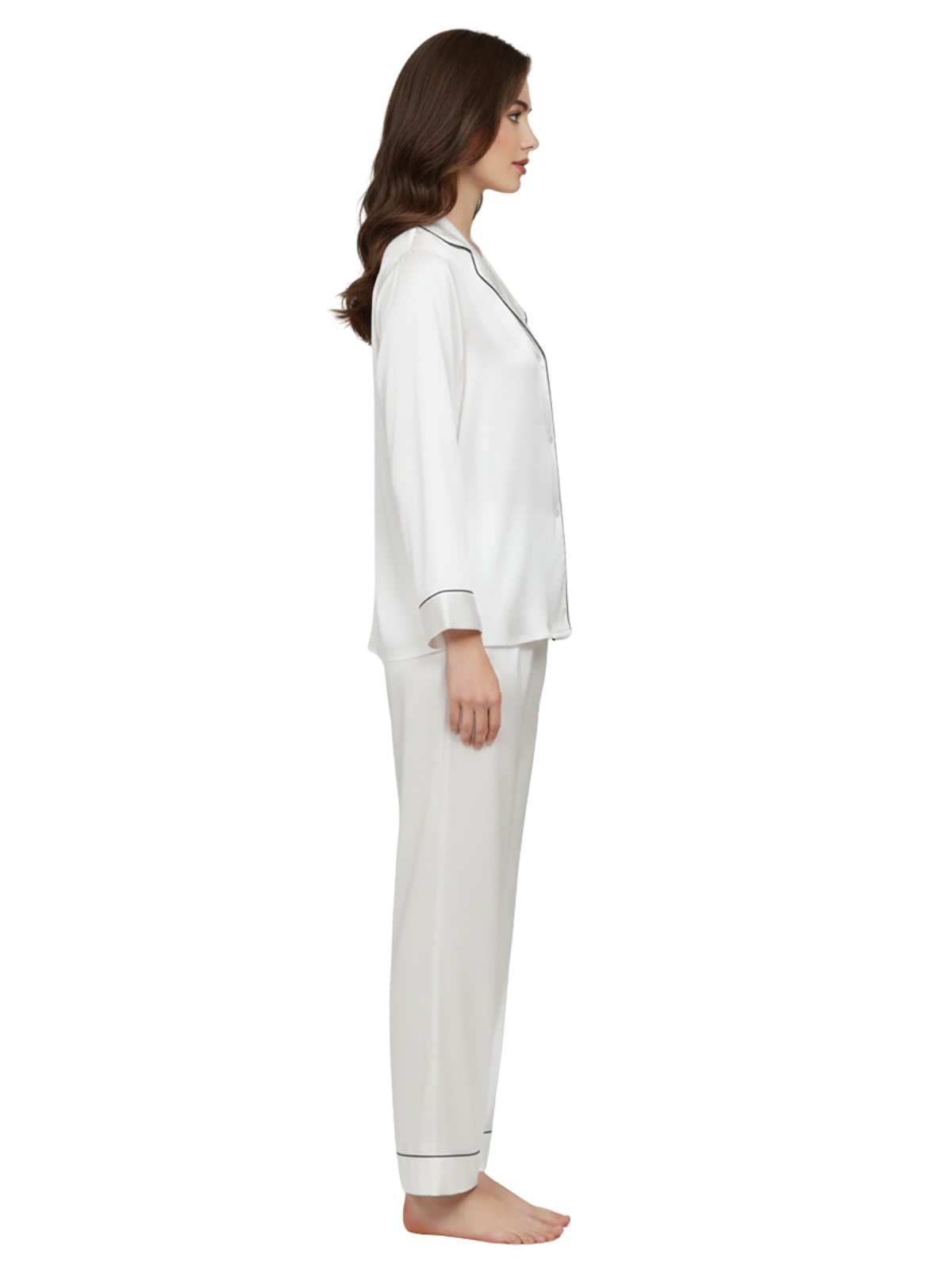 PLAIN SILK NIGHT SUIT - WHITE
