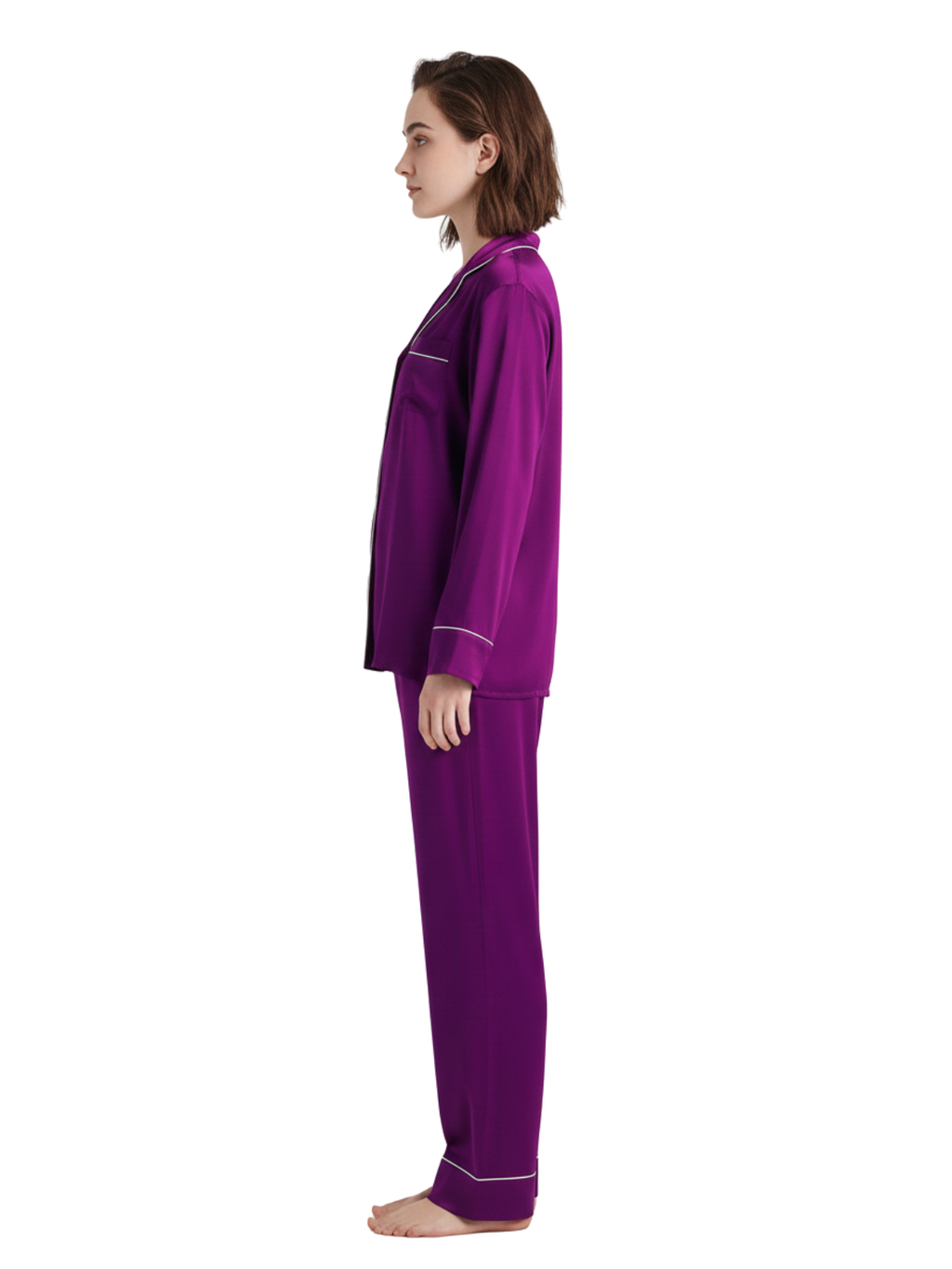 PLAIN SILK NIGHT SUIT - PURPLE