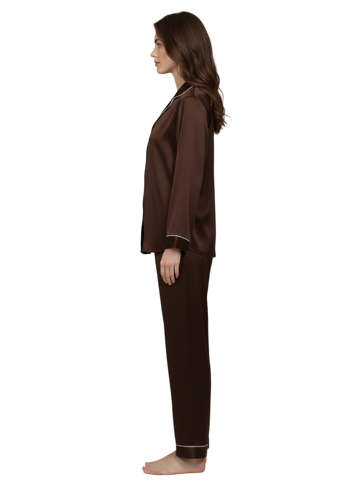 PLAIN SILK NIGHT SUIT - BROWN