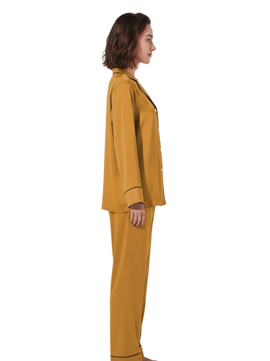 PLAIN SILK NIGHT SUIT - CAMEL BROWN