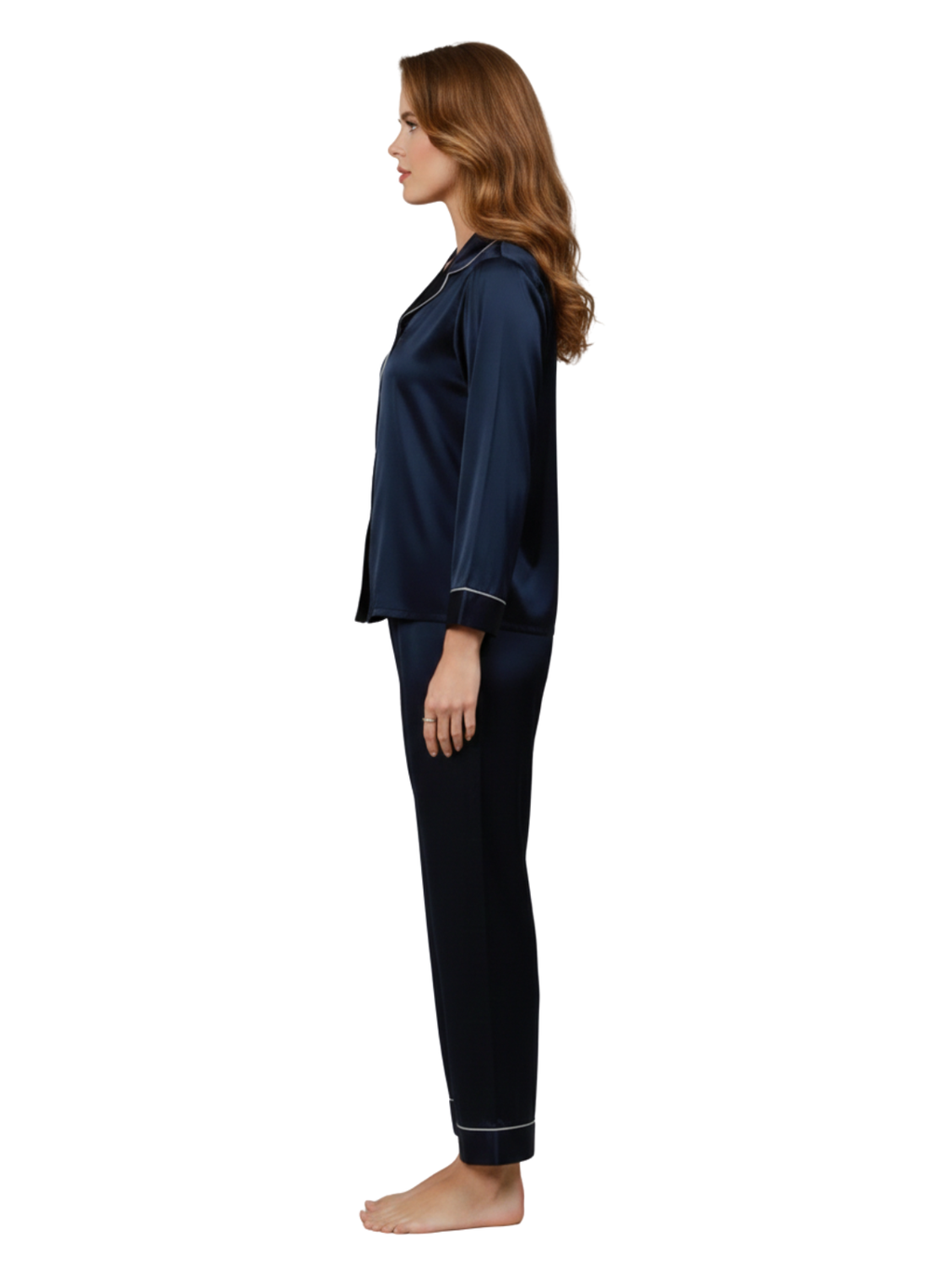 PLAIN SILK NIGHT SUIT - NAVY BLUE