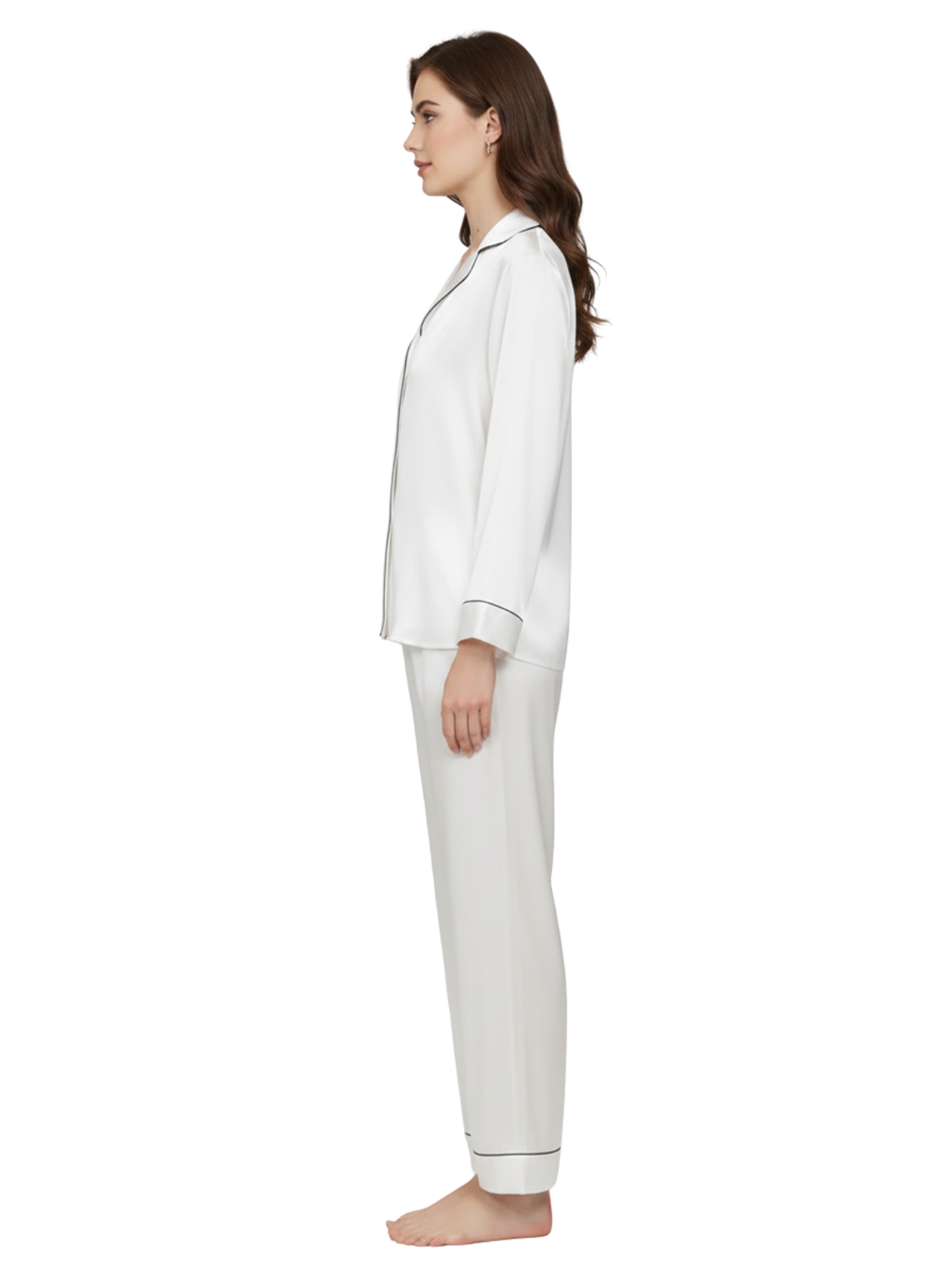 PLAIN SILK NIGHT SUIT - WHITE