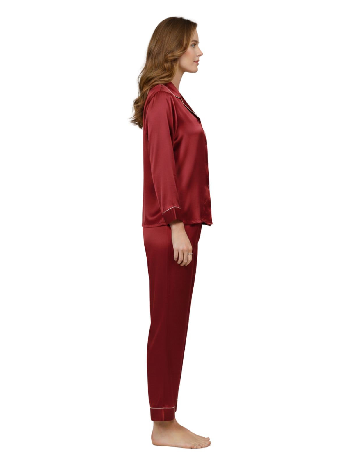 PLAIN SILK NIGHT SUIT - RED WINE