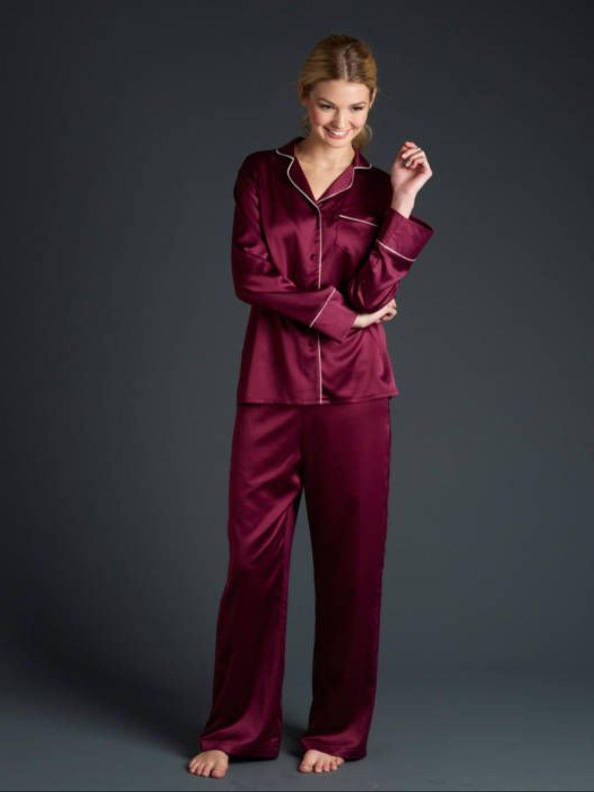 PLAIN SILK NIGHT SUIT - MAROON