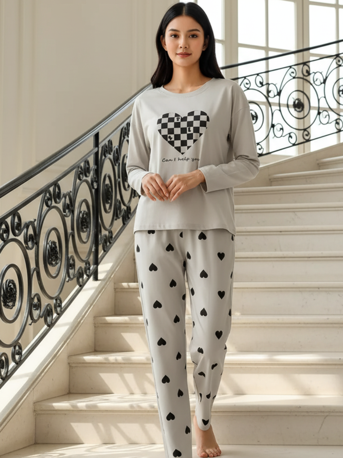 CHECKERED HEART PRINTED - PJ SUIT FOR WOMEN