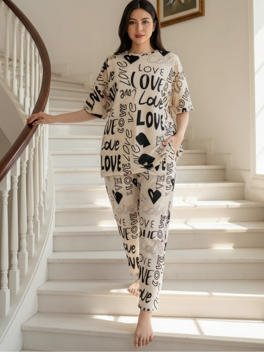 LOVE DROPSHOULDER CREAM - PJ SUIT FOR WOMEN