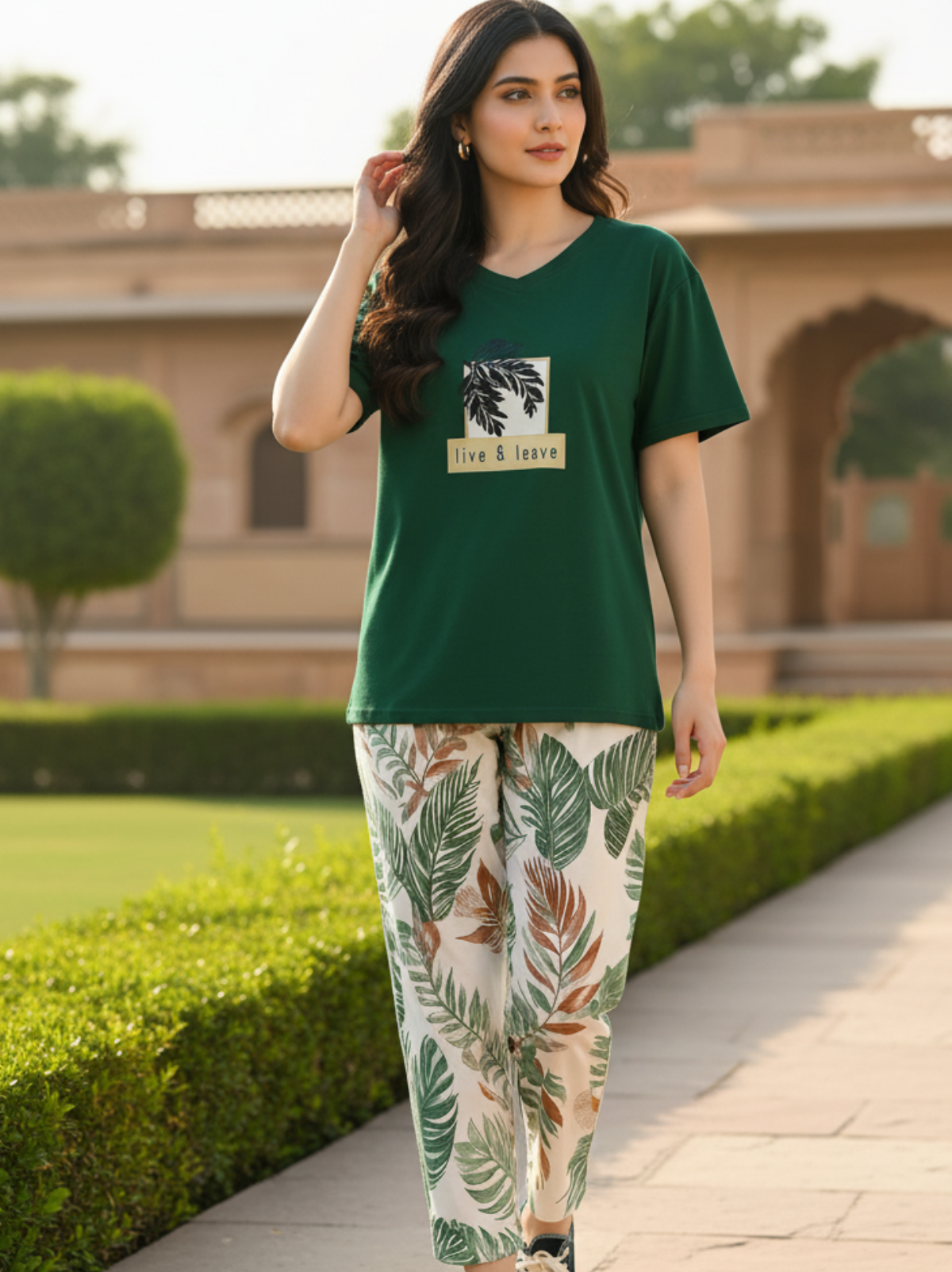 Live & Leave Leaf Print PJ Suit