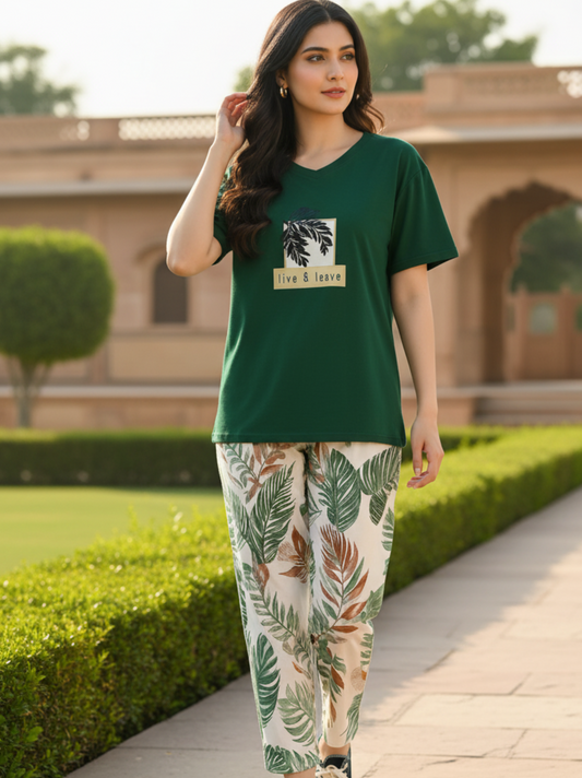 Live & Leave Leaf Print PJ Suit