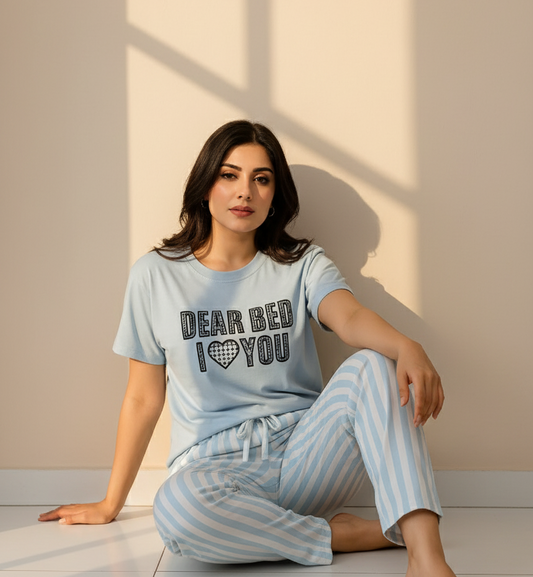 "Dear Bed I Love You – Printed Women’s Light Blue PJ Set