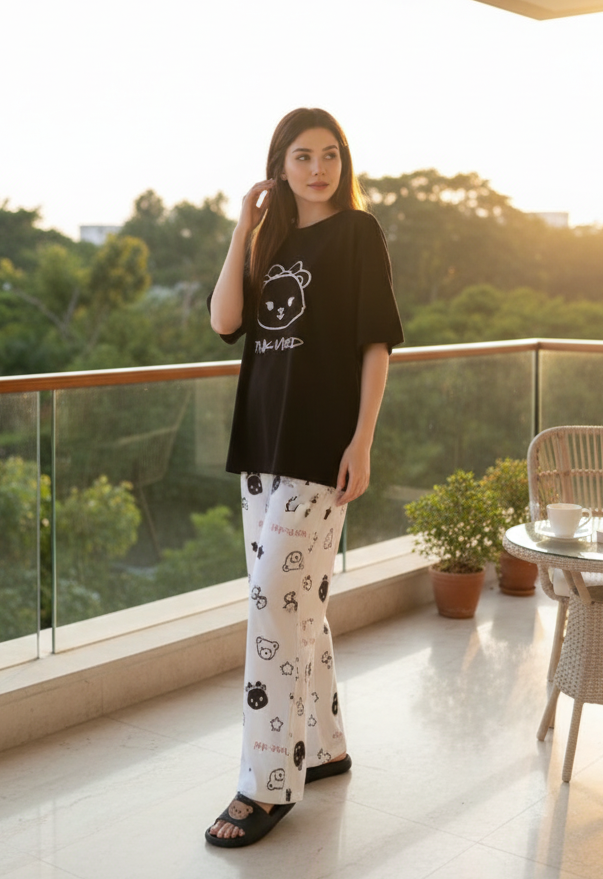 Pink Mood Print Soft Cotton PJ Suit