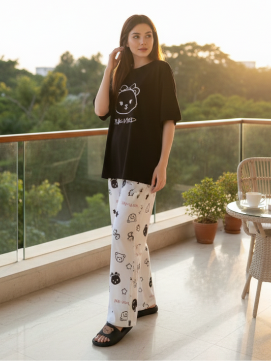 Pink Mood Print Soft Cotton PJ Suit