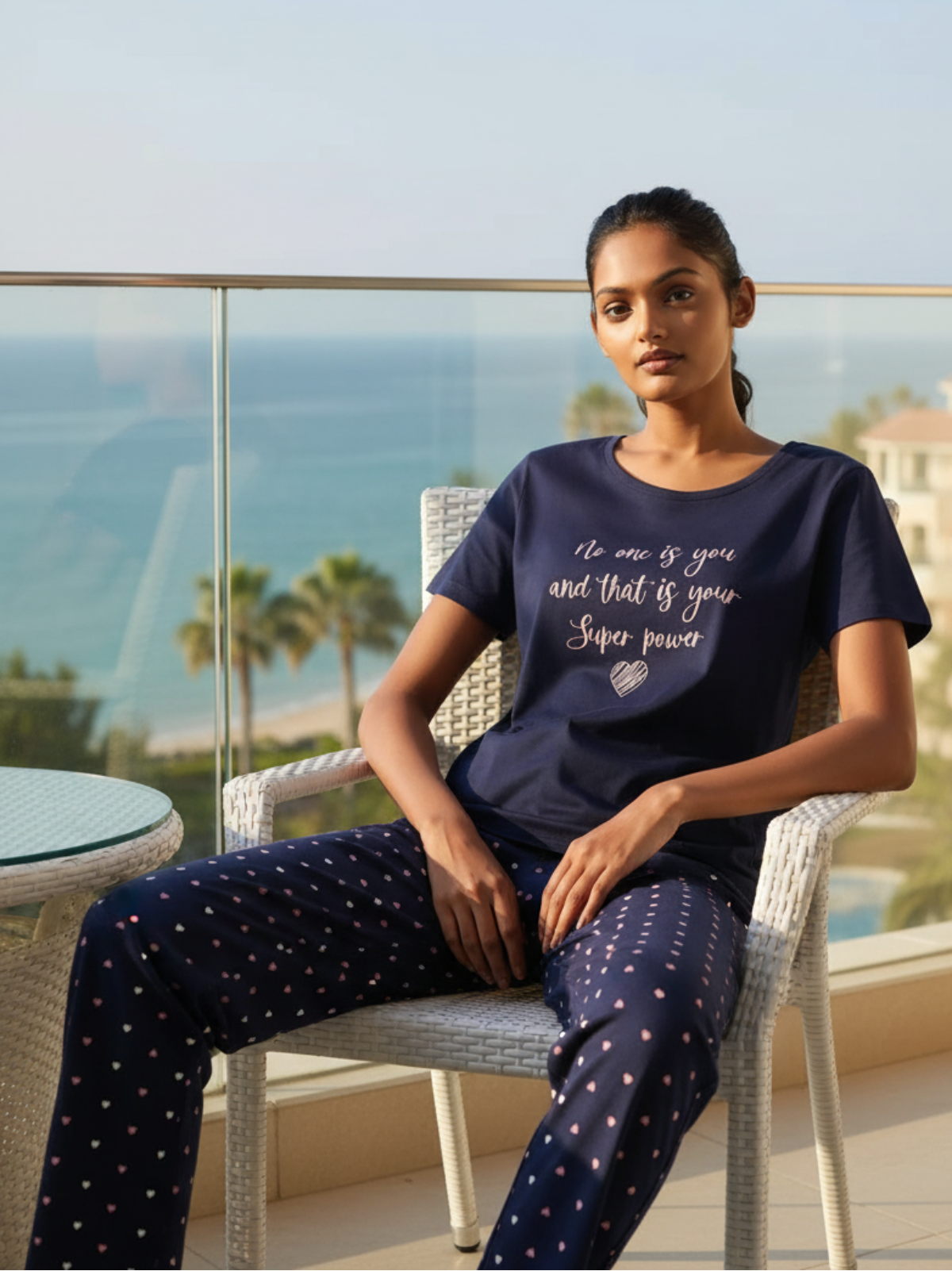 Blue Heart Printed Night Suit