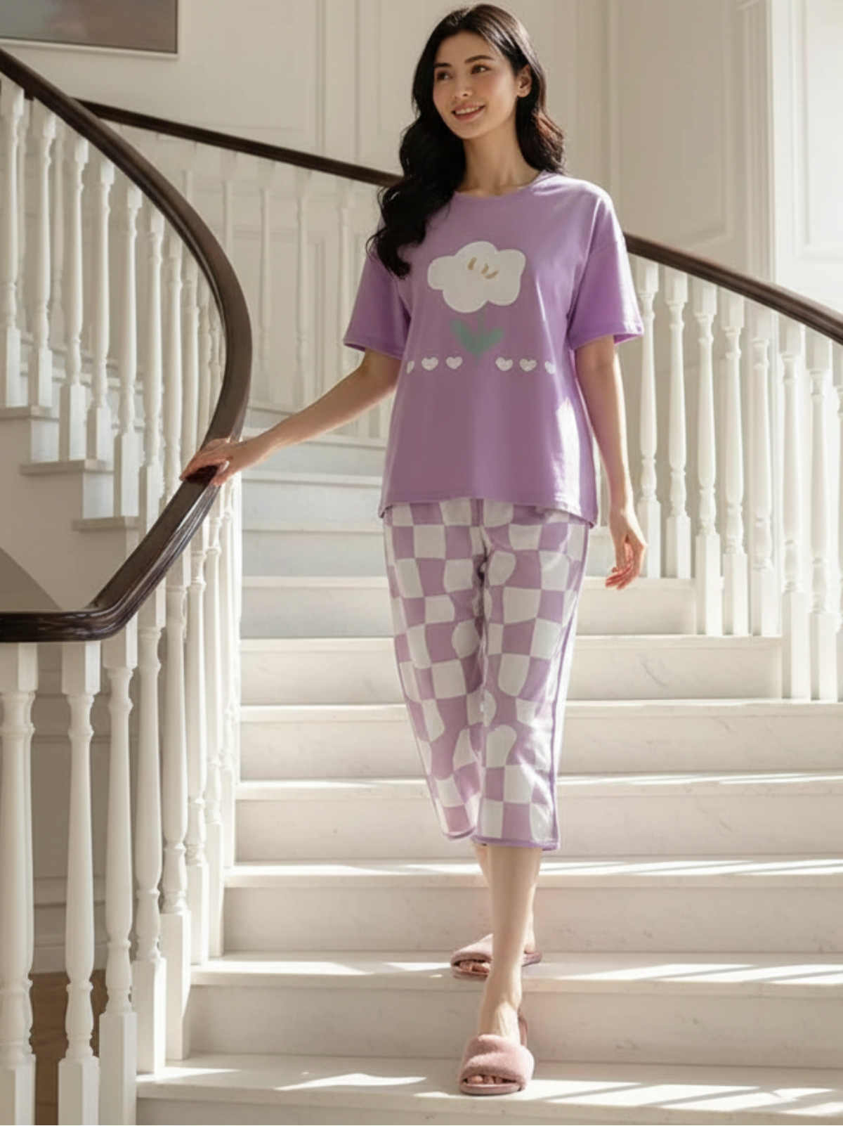 PURPLE FLOWER PRINTED - PJ SUIT FOR WOMEN