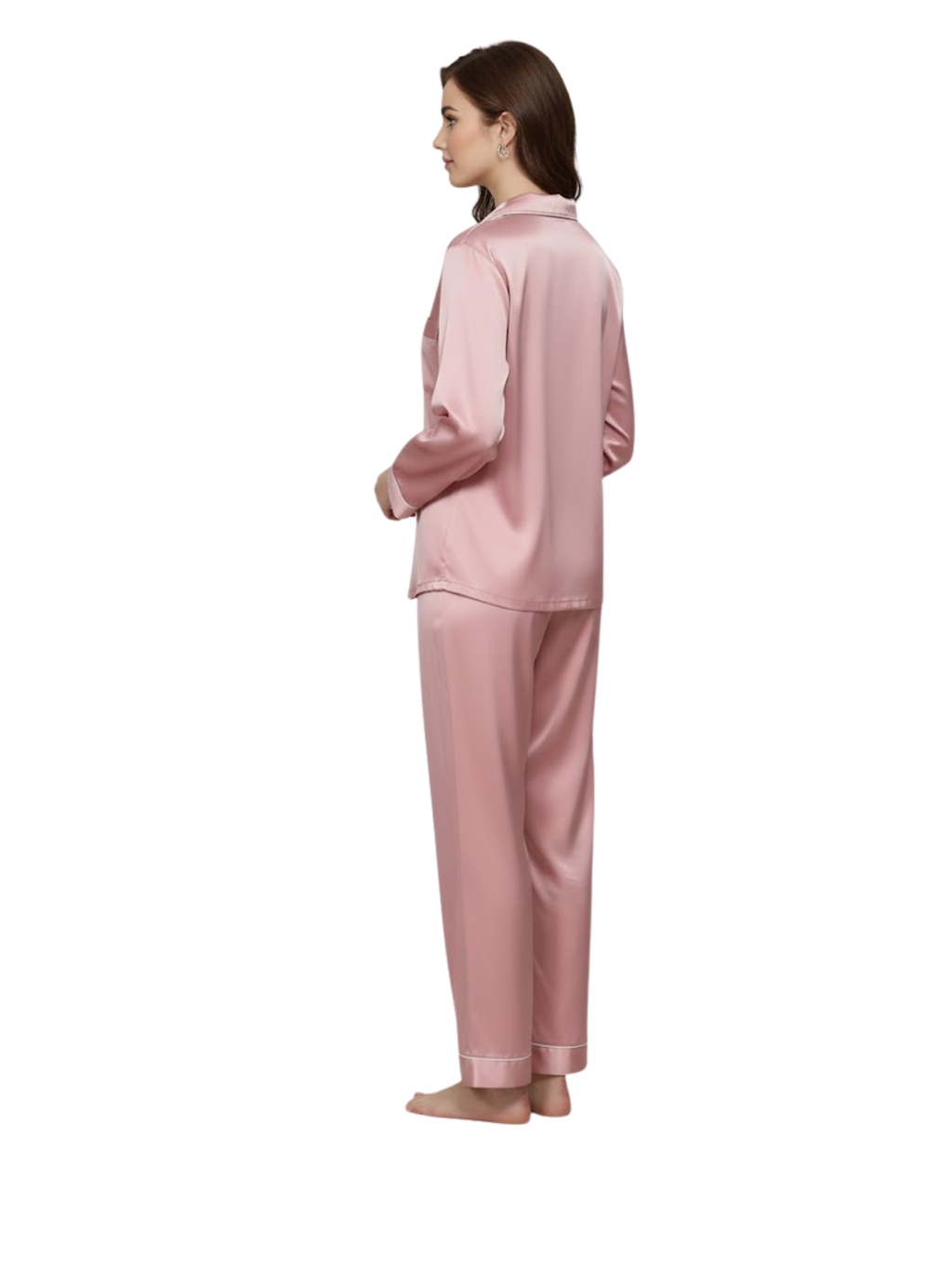 PLAIN SILK NIGHT SUIT - LIGHT PINK