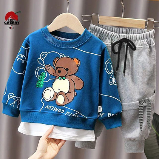 Blue & Brown Bear Printed SweatShirt And Trouser For KIDS