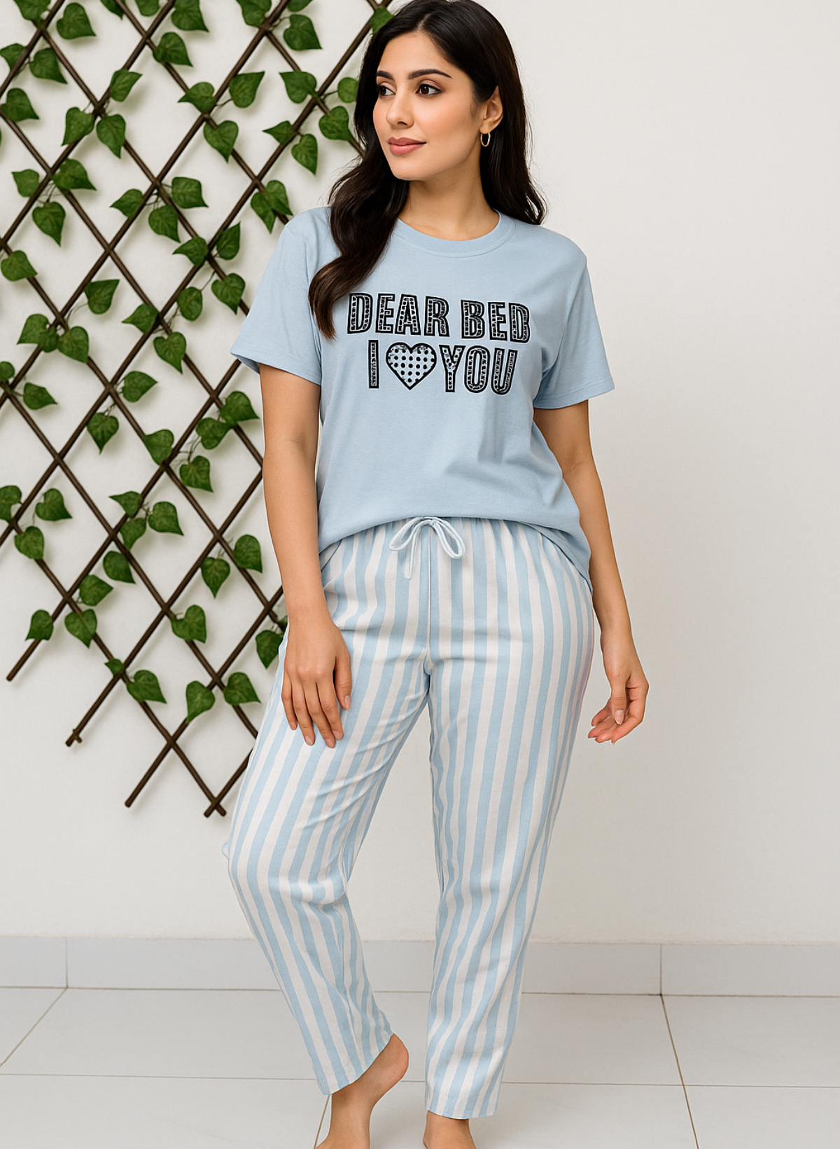 "Dear Bed I Love You – Printed Women’s Light Blue PJ Set