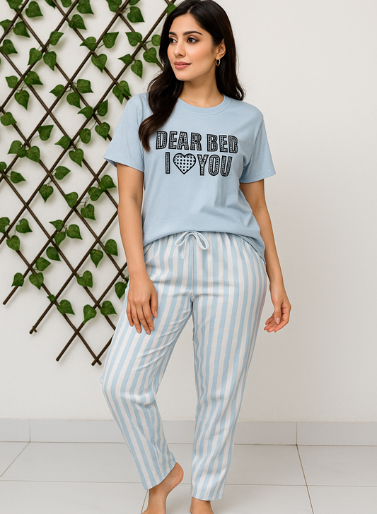 "Dear Bed I Love You – Printed Women’s Light Blue PJ Set