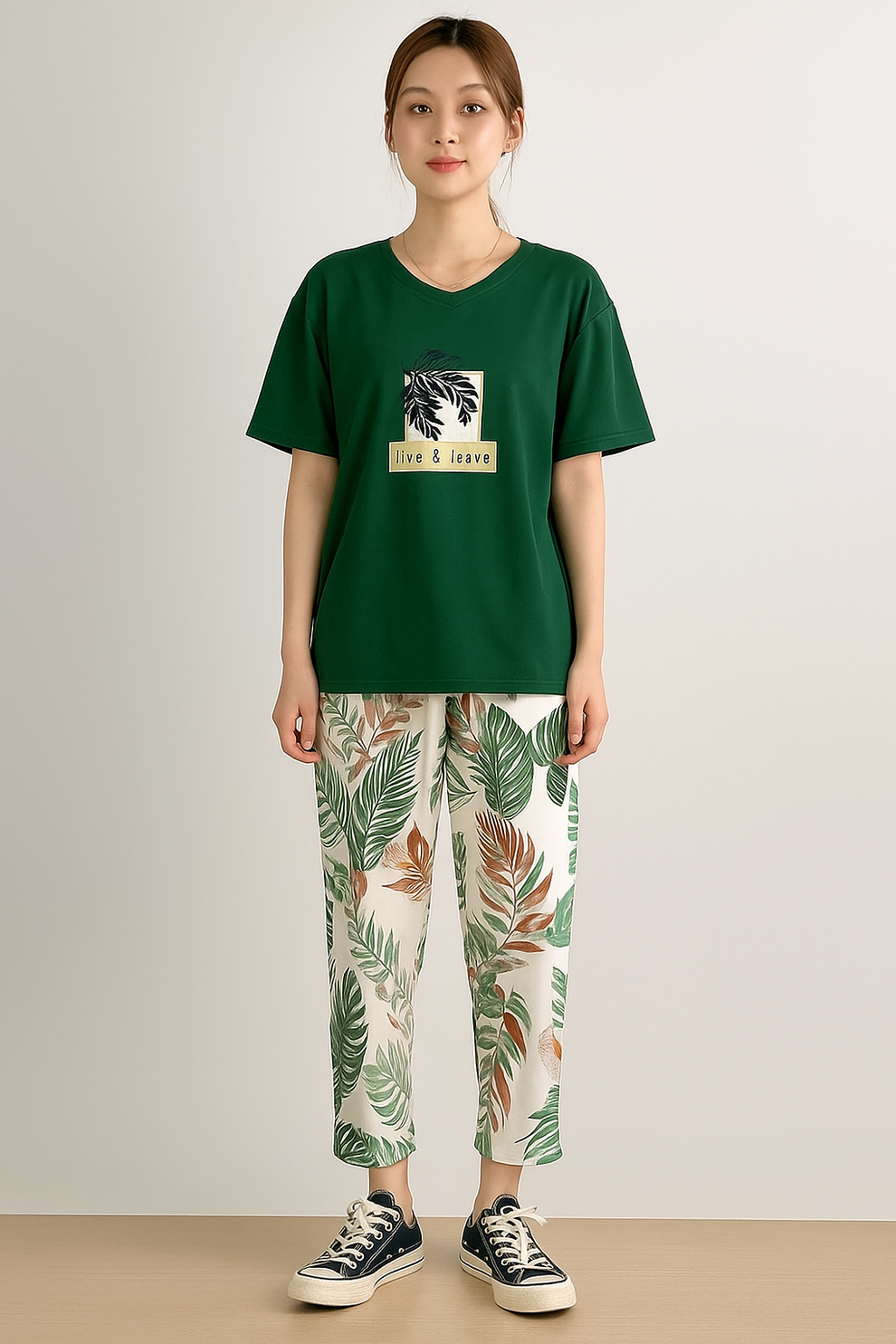 Live & Leave Leaf Print PJ Suit