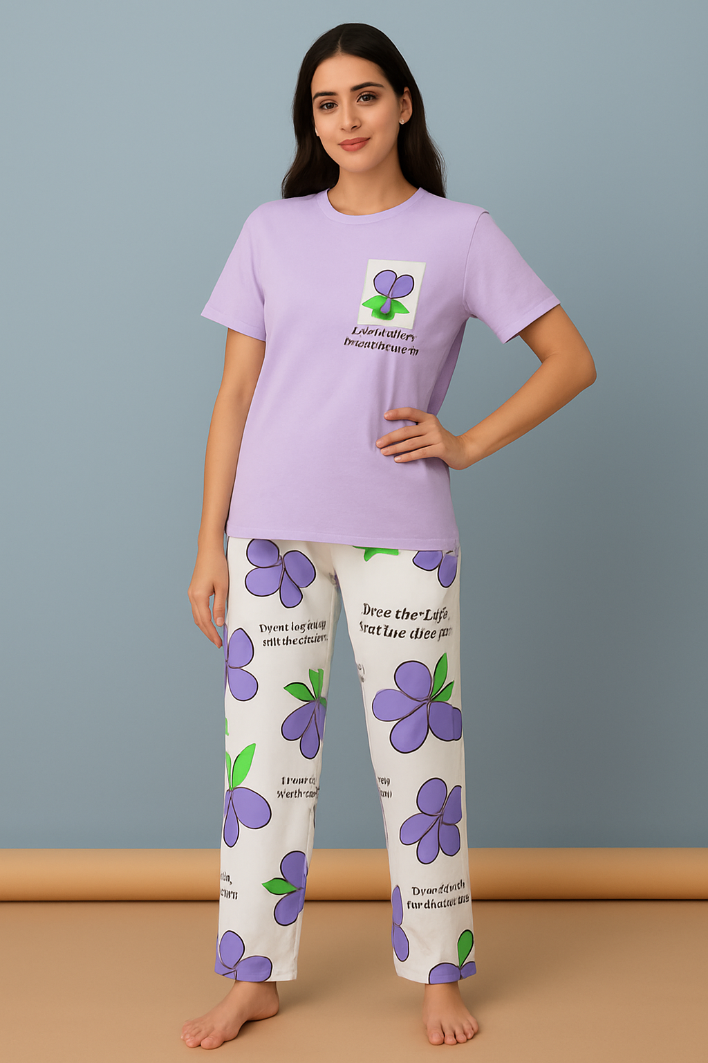 POCKET FLOWER NIGHT SUIT - LILAC