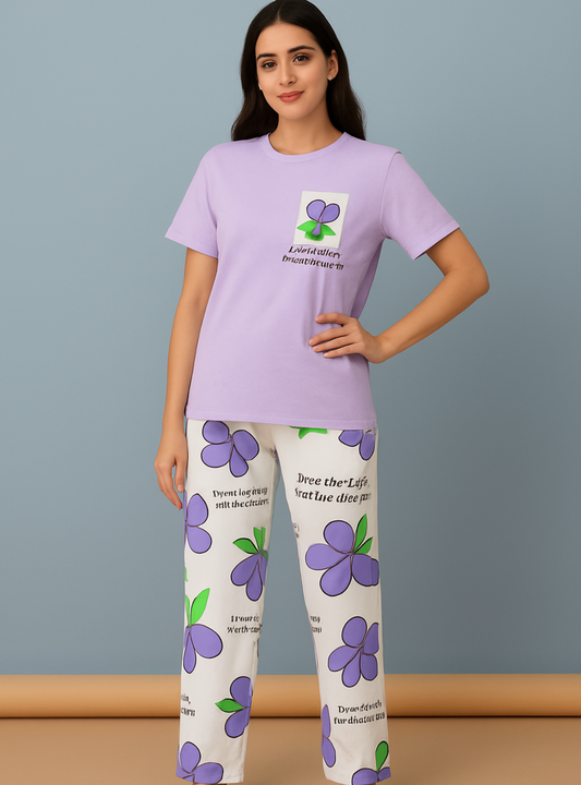 POCKET FLOWER NIGHT SUIT - LILAC