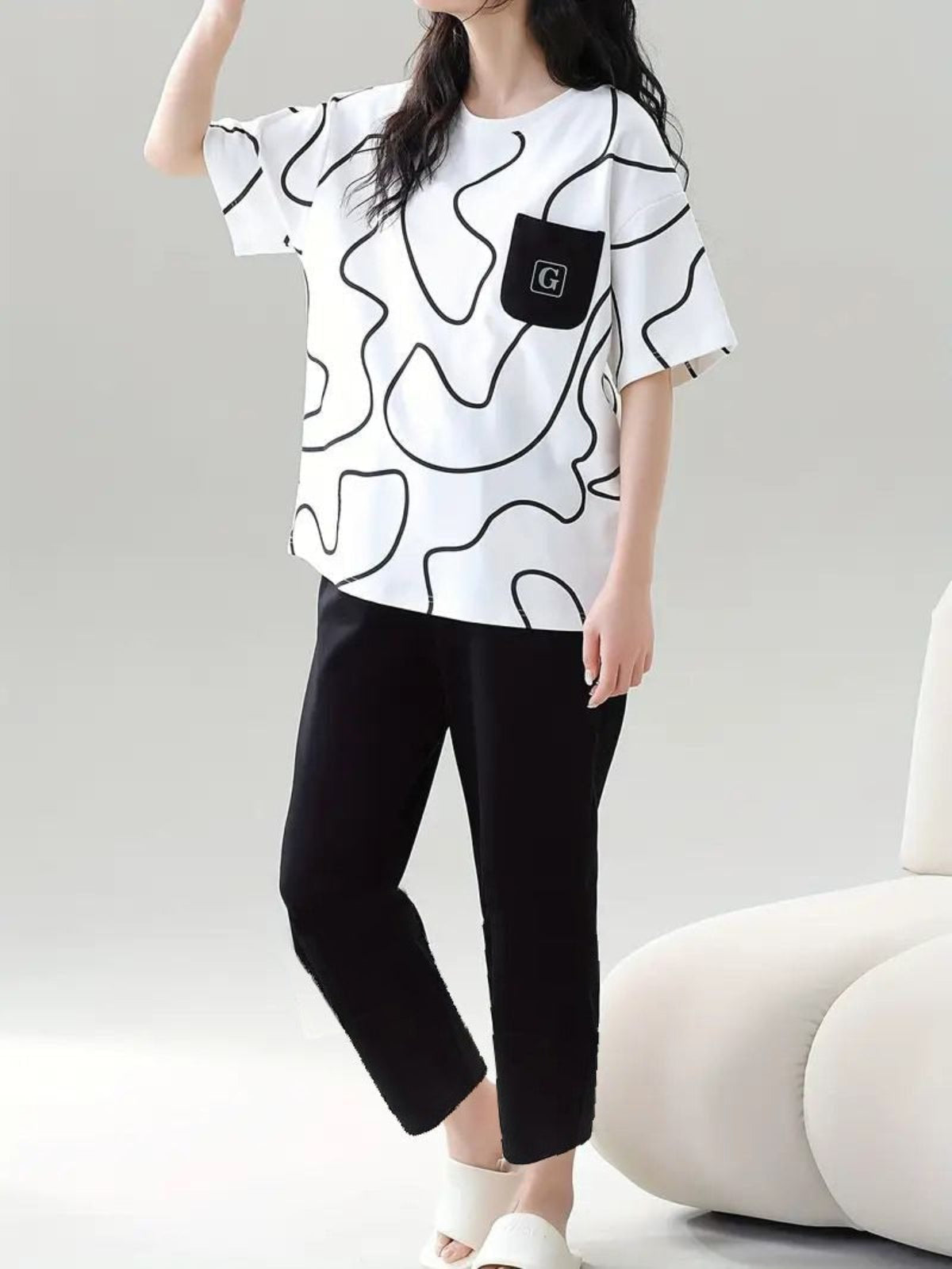 Abstract Print Black & White PJ Set"