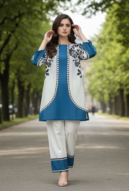 Blue FLORAL 2 PIECE -ELEGANT KURTA SET
